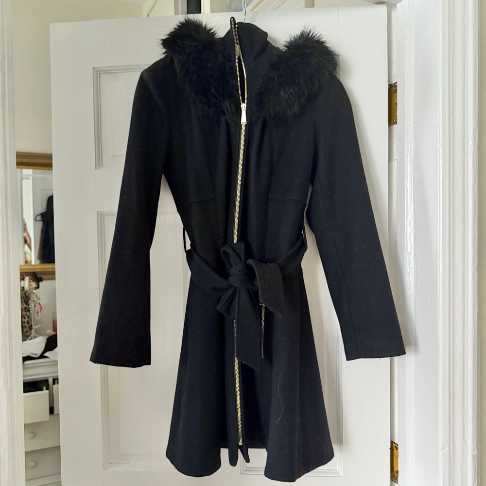 Laundry By Shelli Segal Black Fur-Trimmed Coat